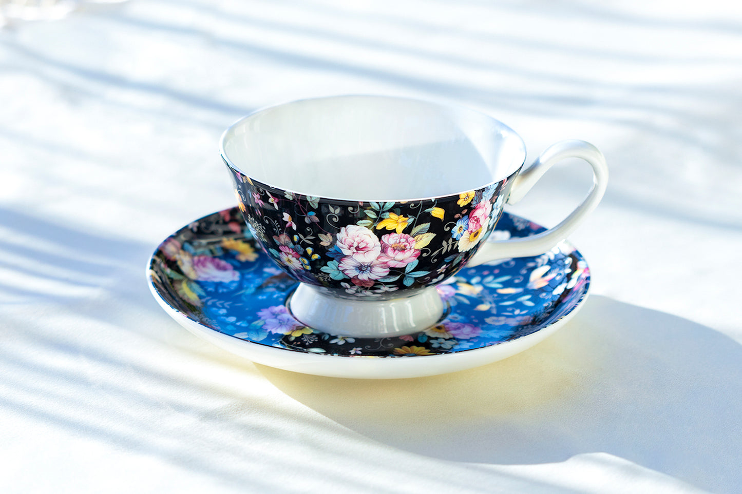 Stechol Gracie Bone China Victorian Petite Rose Black Bone China Cup and Saucer