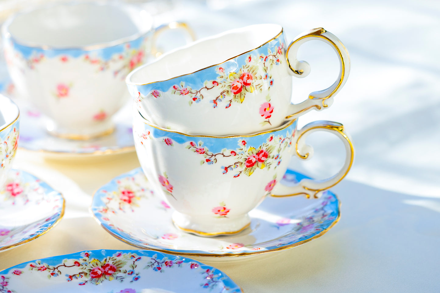 Blue Vintage Rose Tea Cups Grace Teaware