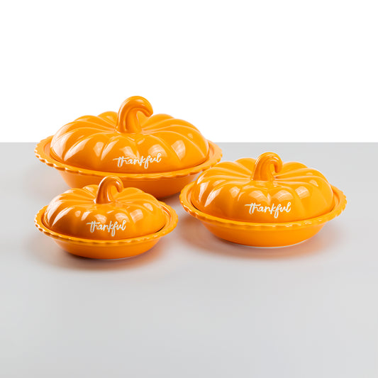 pumpkin pie serving dish with lid orange