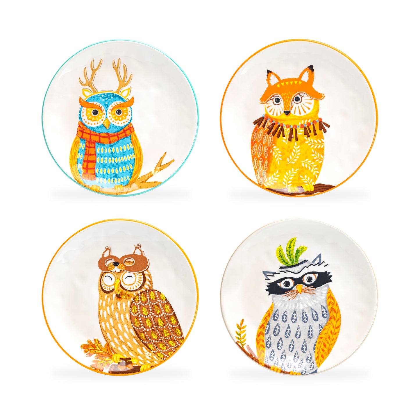 Gracie China Shop 8.5" Assorted Owls Salad / Dessert Plate Set of 4