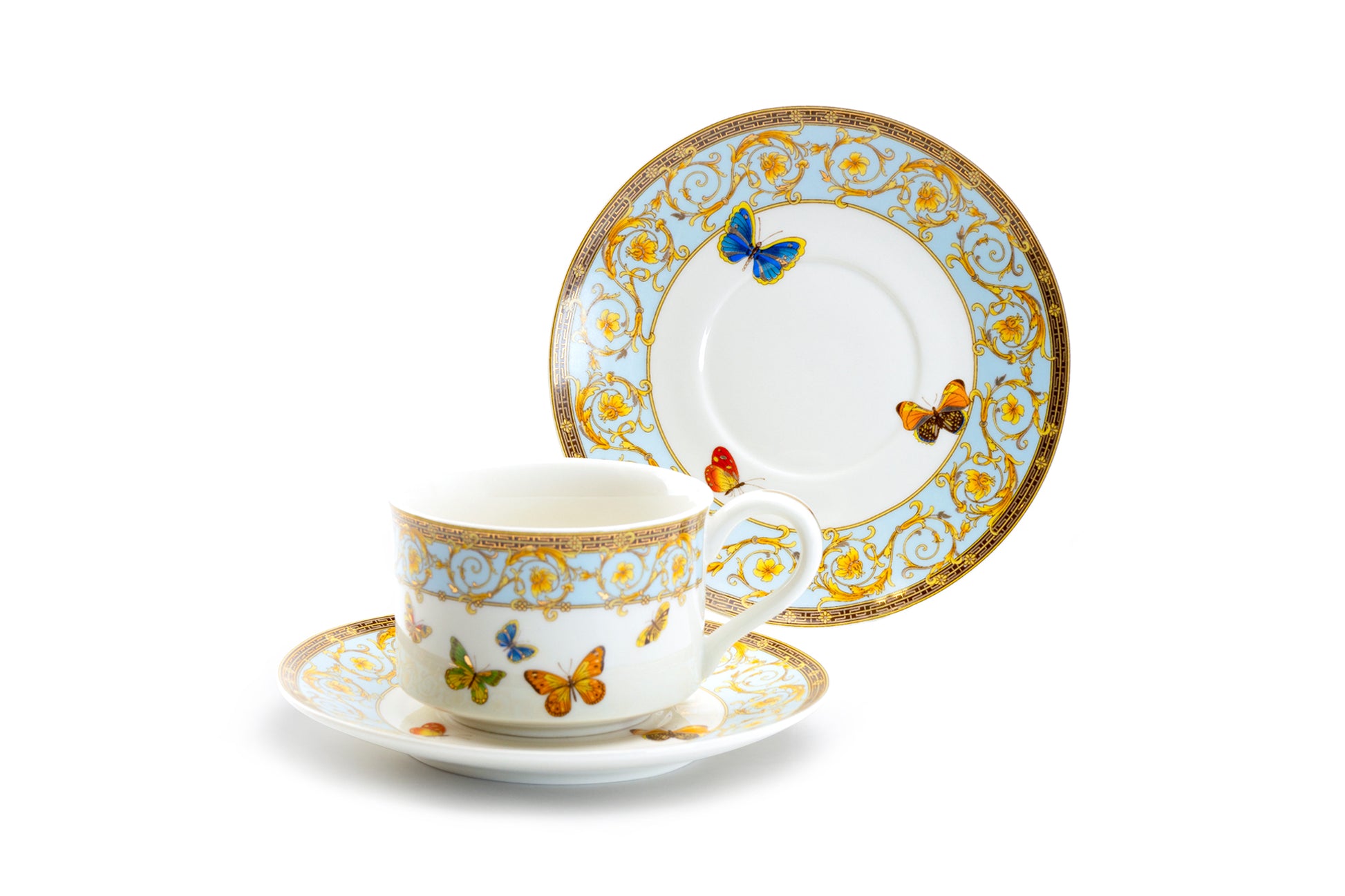 Grace Butterflies with Blue Ornament Fine Porcelain Cup and Saucer Set