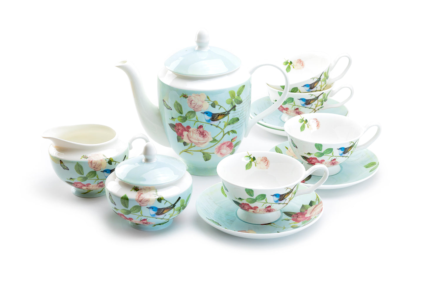 Stechcol Grace Bone China Blue Jay Bone China 11-Piece Tea Set