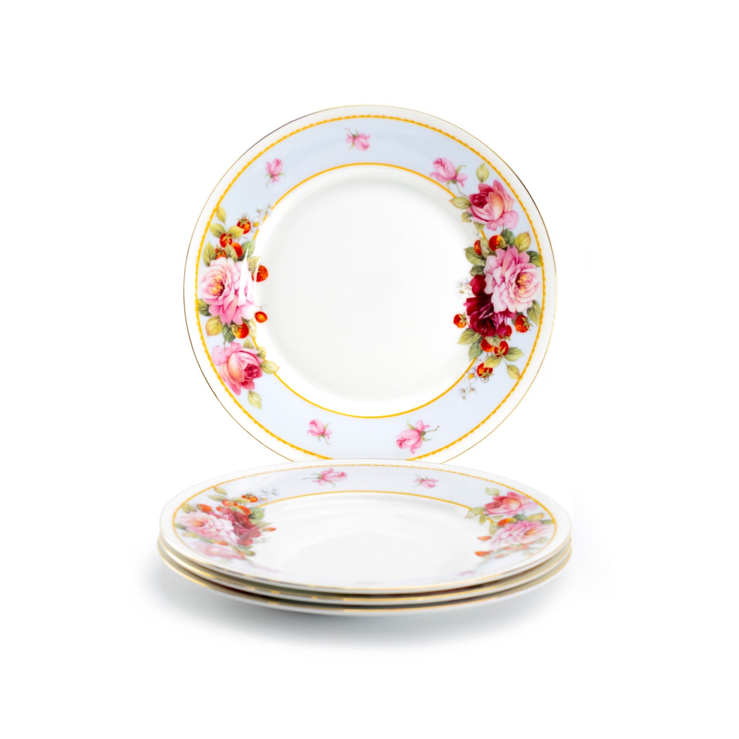 Stechcol Gracie Bone China 7.75" Peony and Strawberry Dessert Salad Plate Set of 4