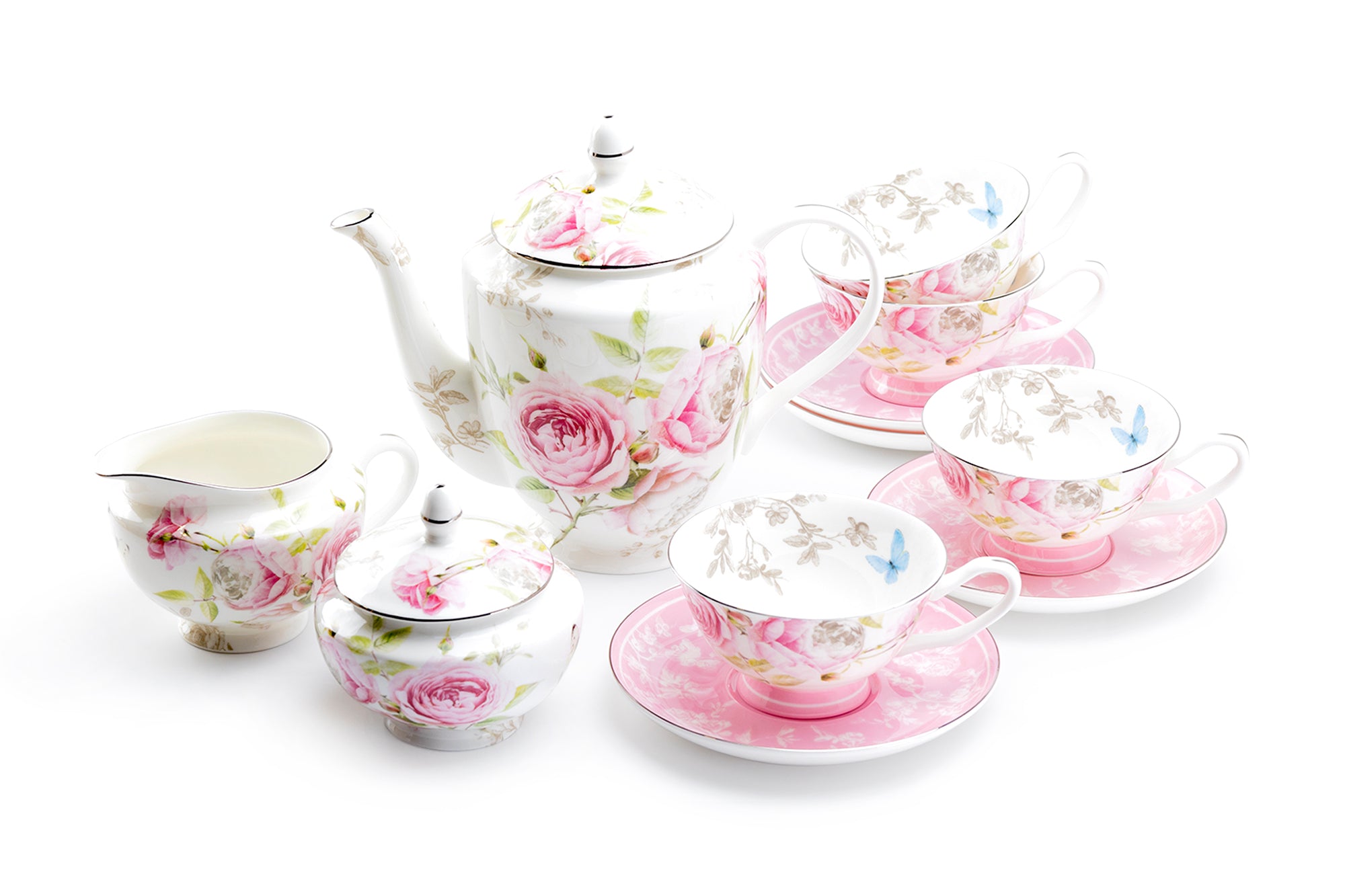 Rice Gold Rose Tea Set 800ml Bone China Teapot Coffee Cup Saucer