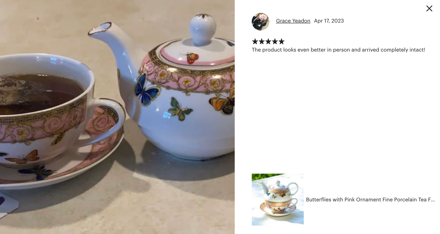 Butterflies with Pink Ornament Fine Porcelain Tea For One Set
