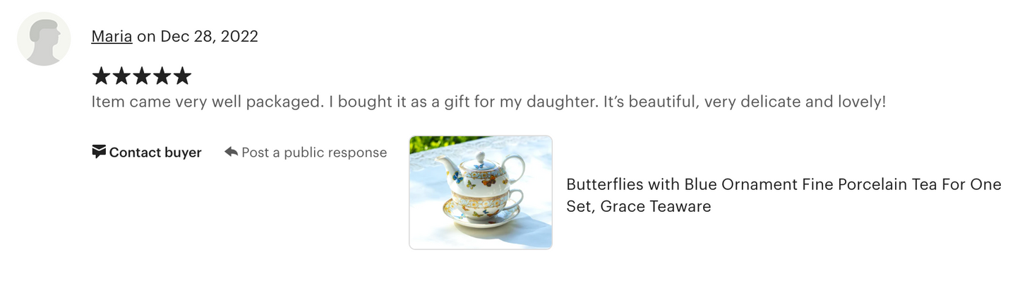 Butterflies with Blue Ornament Fine Porcelain Tea For One Set