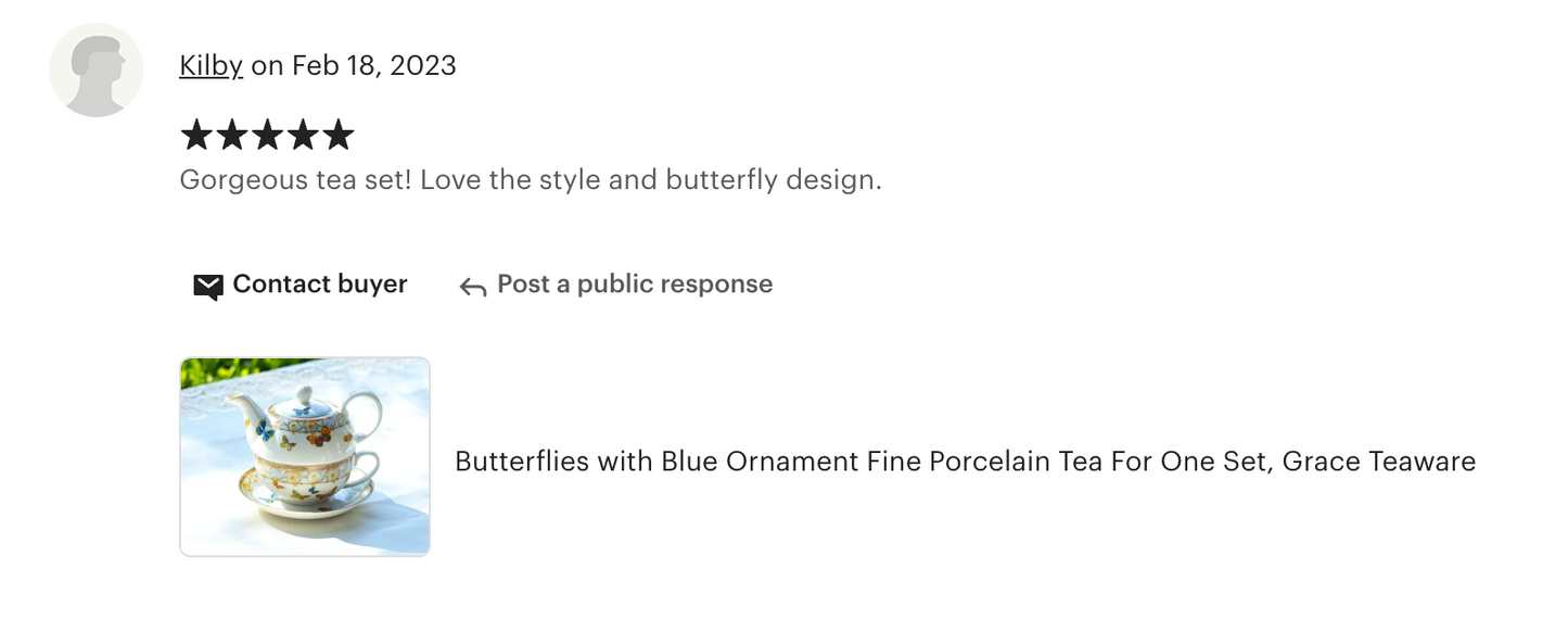 Butterflies with Blue Ornament Fine Porcelain Tea For One Set