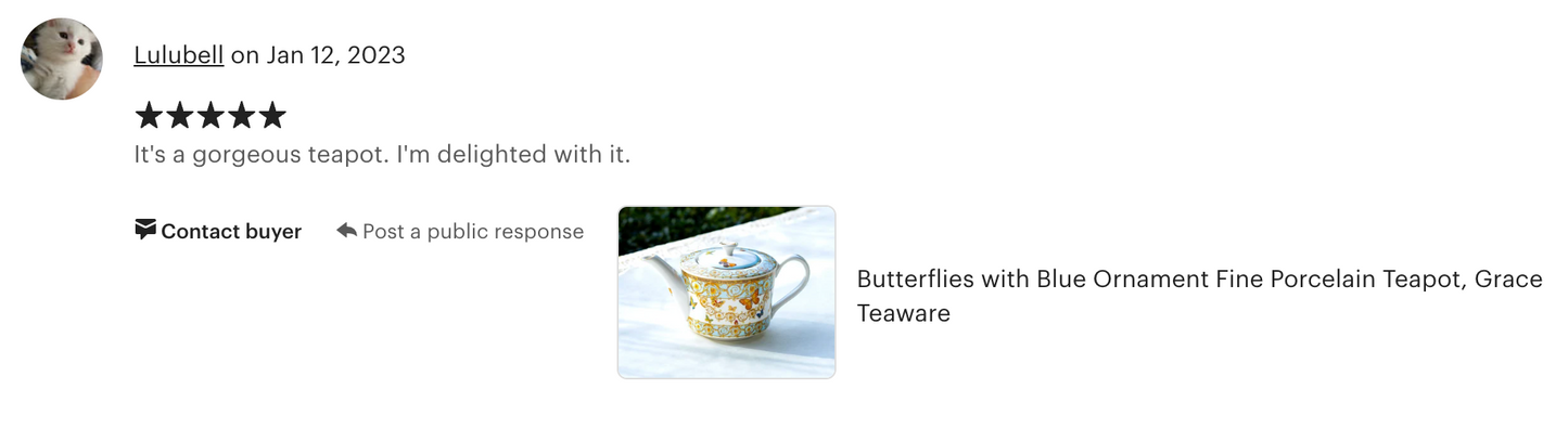 Butterflies with Blue Ornament Fine Porcelain Teapot