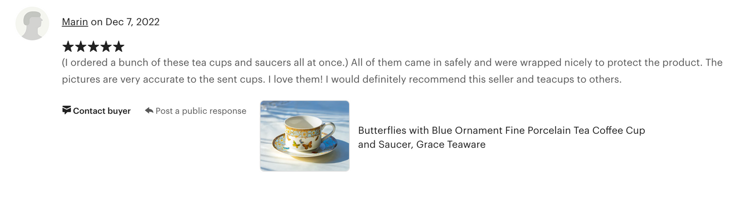 Butterflies with Blue Ornament Fine Porcelain Cup and Saucer