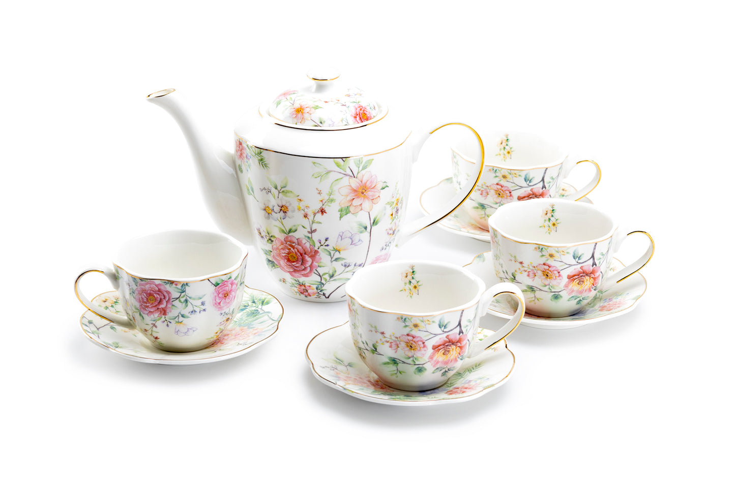 Pink Camellia Fine Porcelain Tea Set