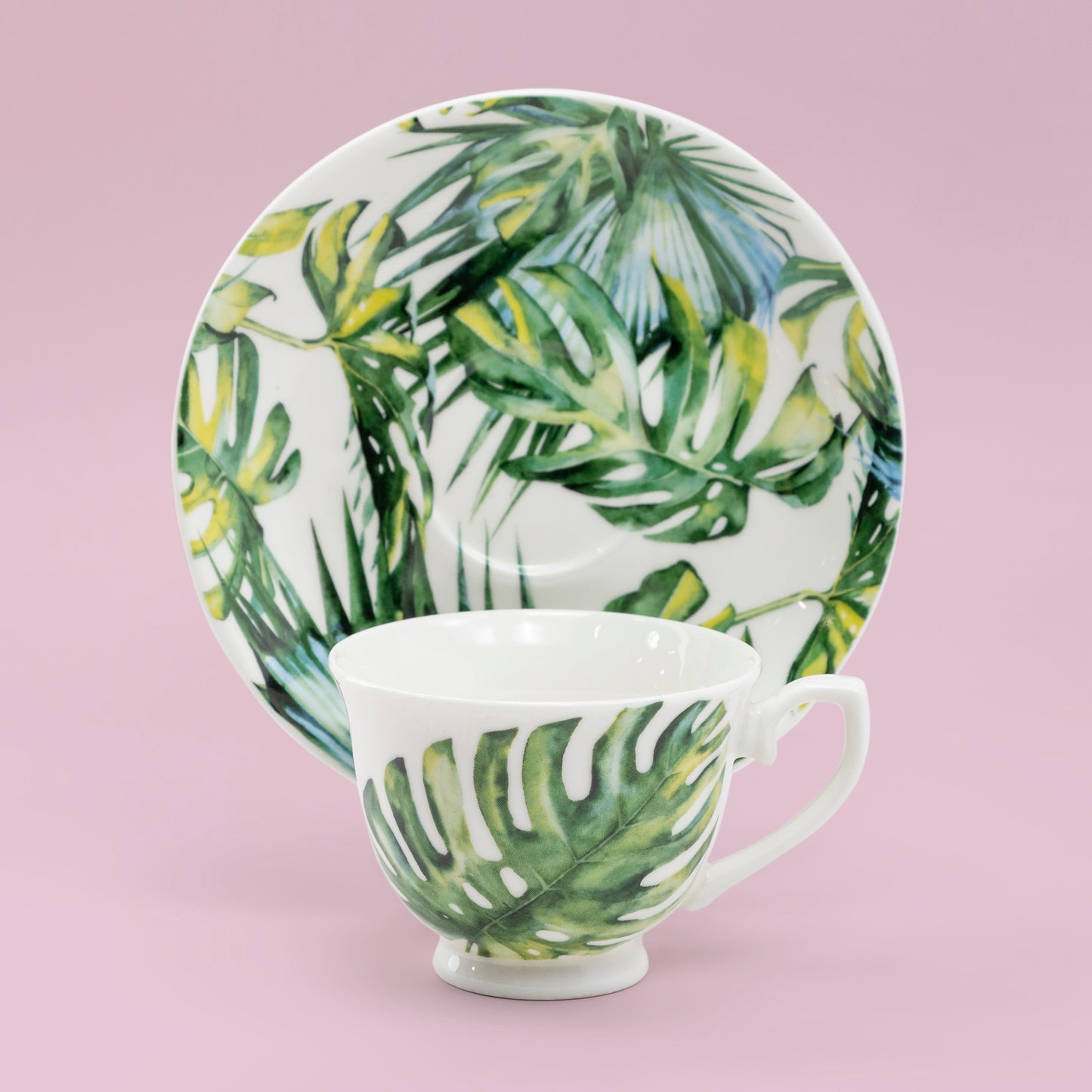 Tropical Leaves 2oz Espresso Cups and Saucers with Gift Box