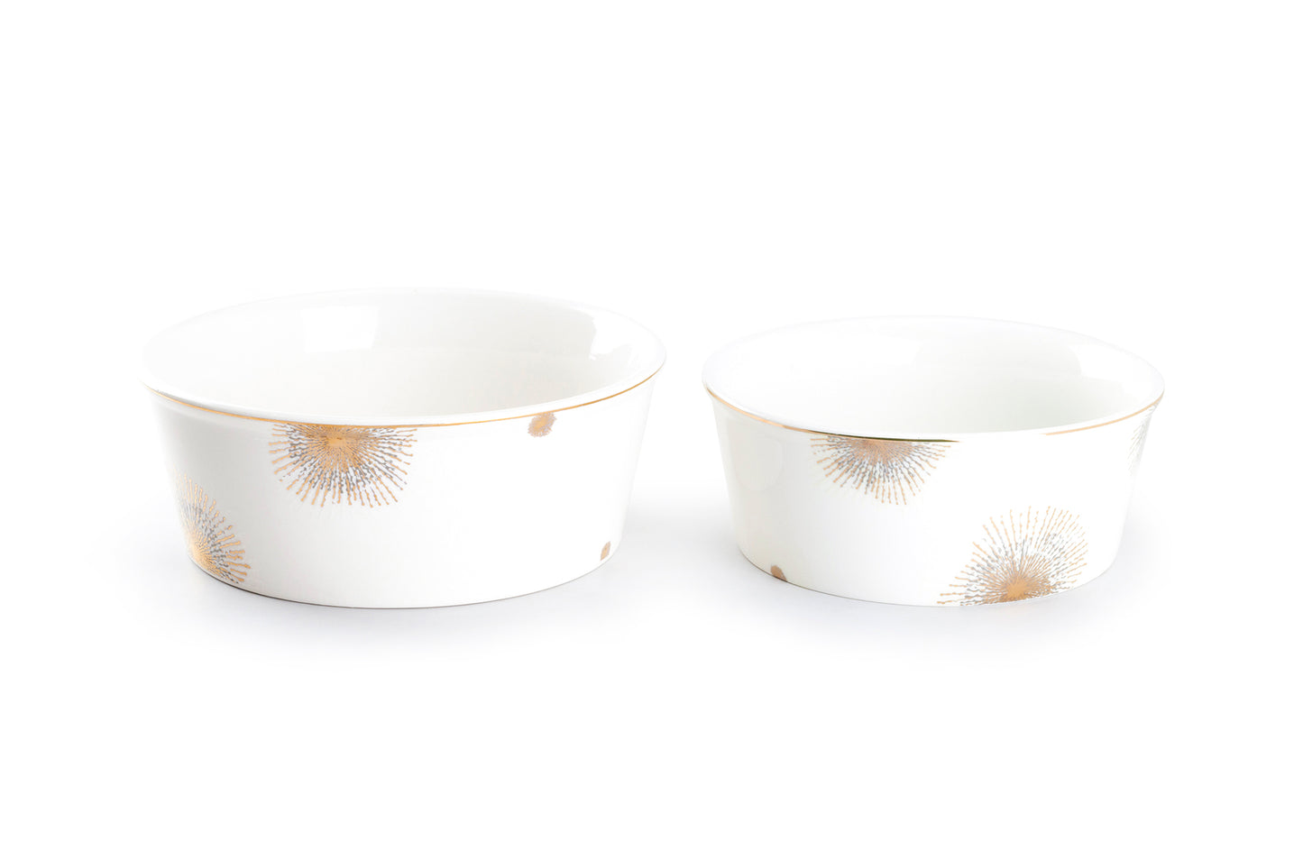 Silver Gold Sunburst Fine Porcelain Pet Bowl - 2 Sizes Available