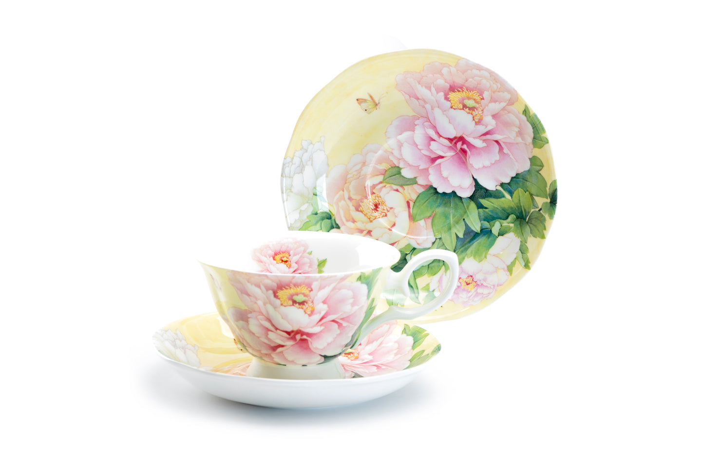Stechcol Gracie Bone China Empire Peony Bone China Tea Cup and Saucer Set
