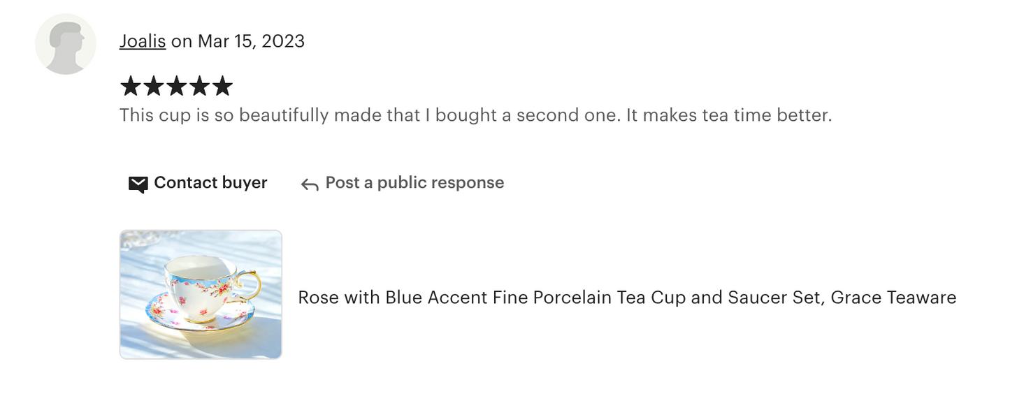 Rose with Blue Accent Fine Porcelain Tea Cup and Saucer