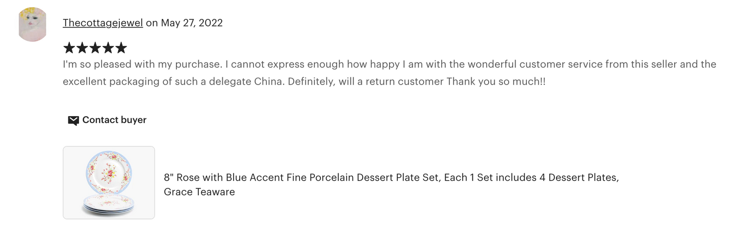 Rose with Blue Accent Fine Porcelain Dessert Plate