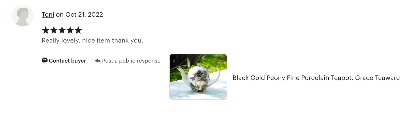 Black Gold Peony Fine Porcelain Teapot