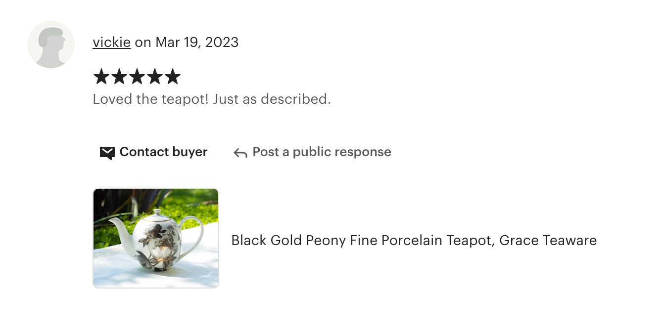 Black Gold Peony Fine Porcelain Teapot