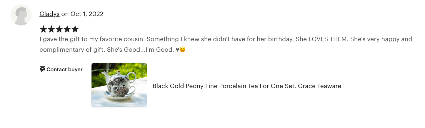 Black Gold Peony Fine Porcelain Tea For One Set