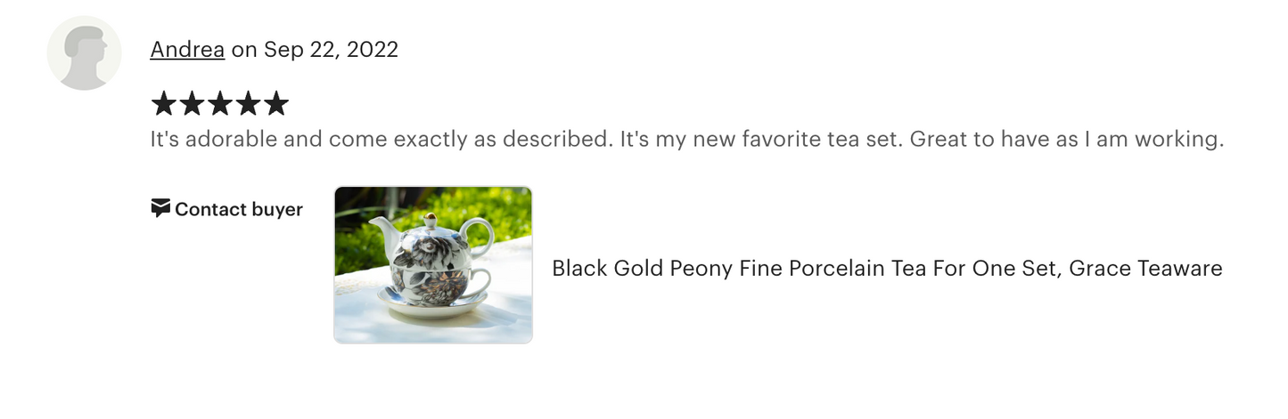 Black Gold Peony Fine Porcelain Tea For One Set