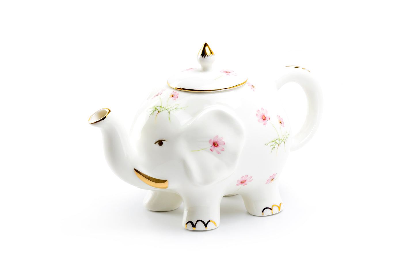 Grace Teaware Pink Flower Elephant Fine Porcelain Teapot