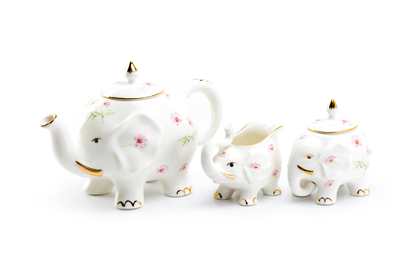 Grace Teaware Pink Flower Elephant Fine Porcelain 3-Piece Tea Set