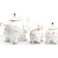Grace Teaware Pink Flower Elephant Fine Porcelain 3-Piece Teapot Sugar Creamer