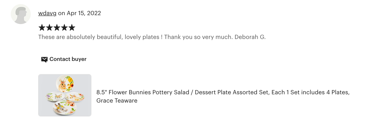 8.5" Flower Bunnies Salad / Dessert Plate Set of 4