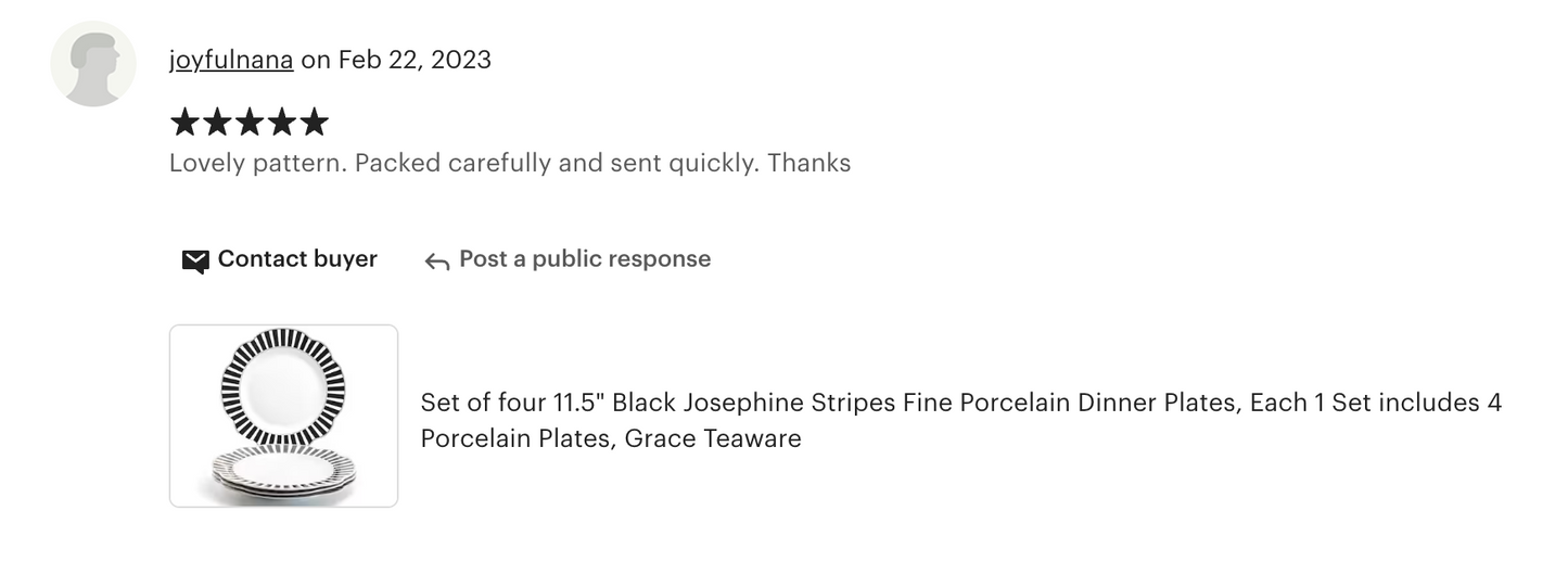 Black Josephine Stripes and Dots Fine Porcelain Dessert/Dinner Plate