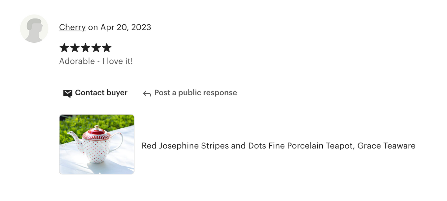 Red Josephine Stripes and Dots Fine Porcelain Teapot
