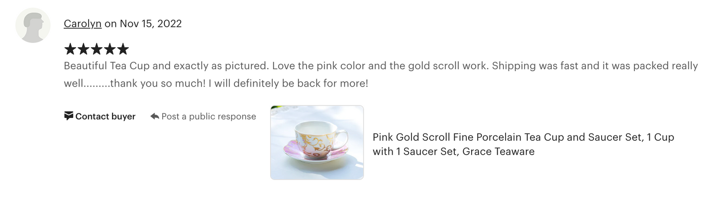 Pink Gold Scroll Fine Porcelain Cup and Saucer