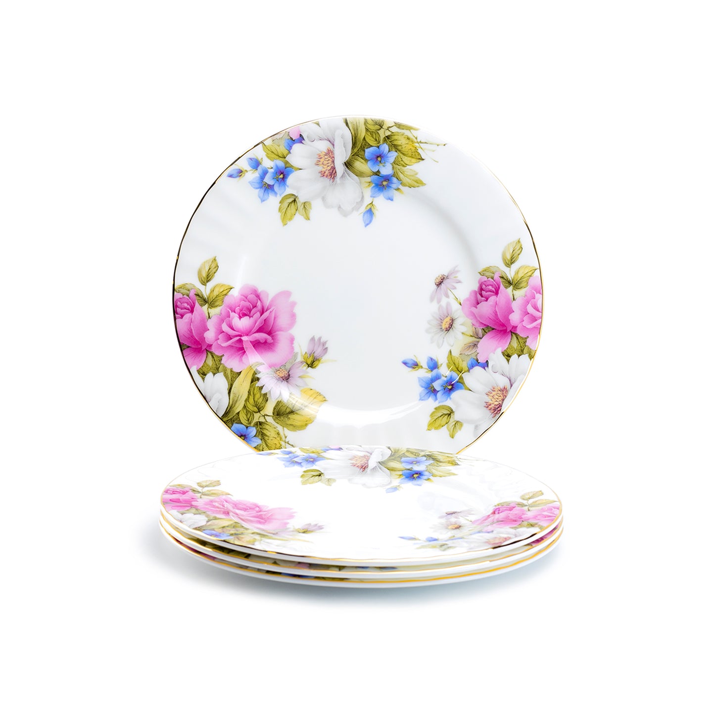 Stechcol Gracie Bone China 7.75" Pink Rose Bone China Dessert Plate Set of 4