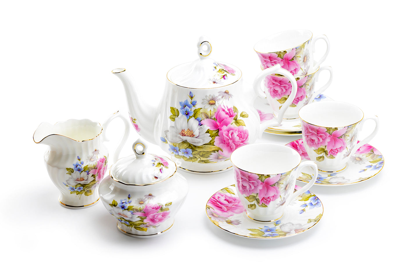 Stechcol Gracie Bone China Pink Rose Bone China 11-Piece Tea Set