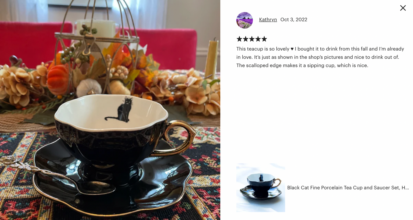 Black Cat Black Gold Tea Cup and Saucer