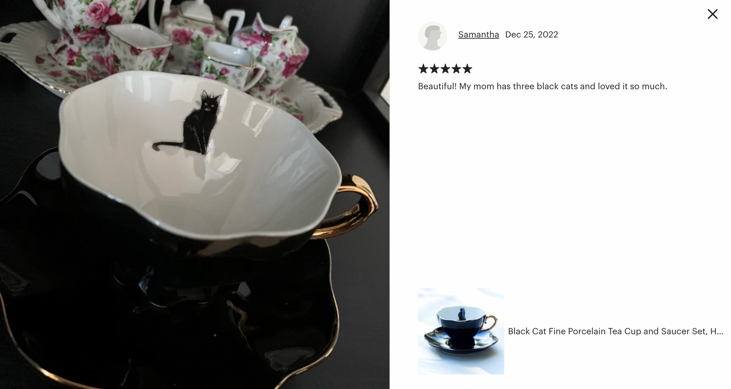 Black Cat Black Gold Tea Cup and Saucer