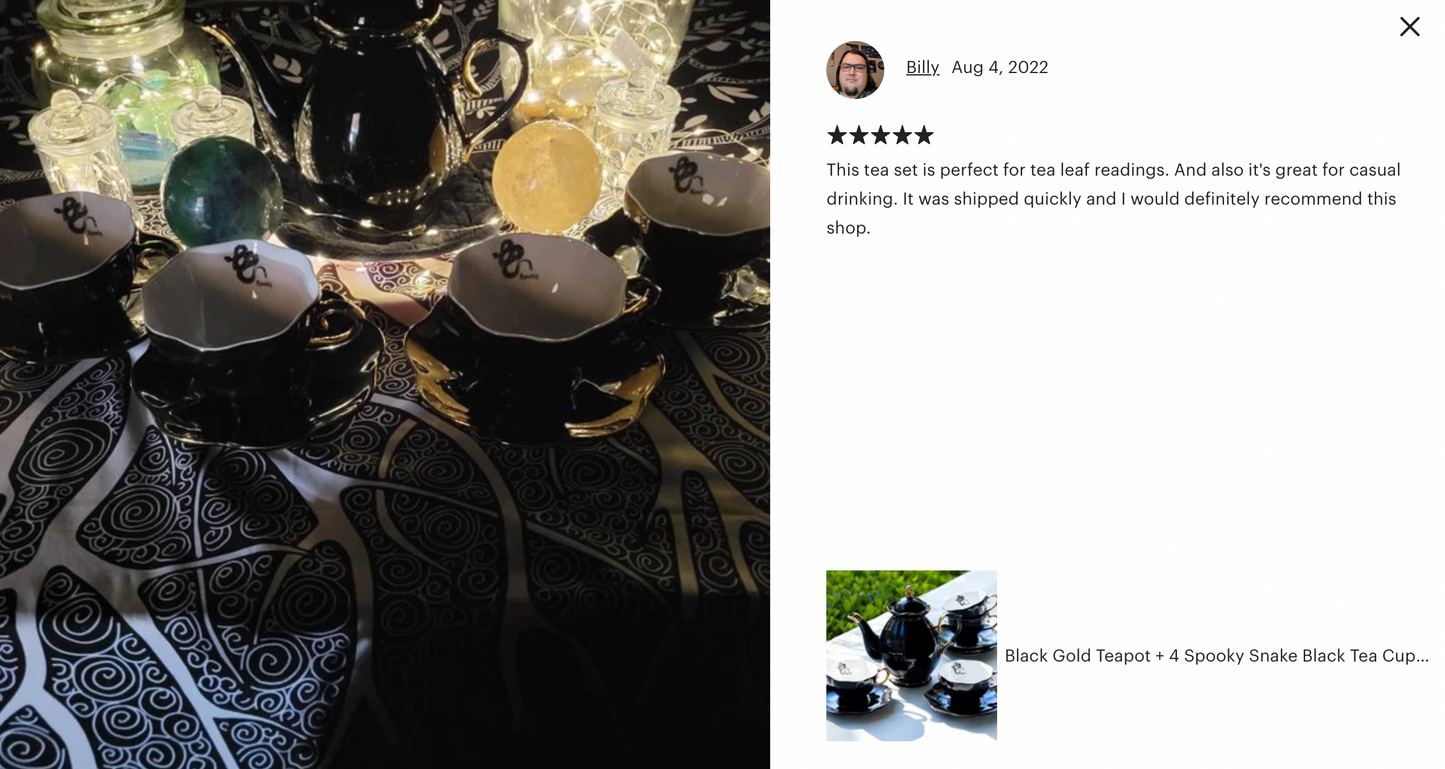 Black Gold Scallop Teapot + 4 Snake Tea Cup and Saucer Sets