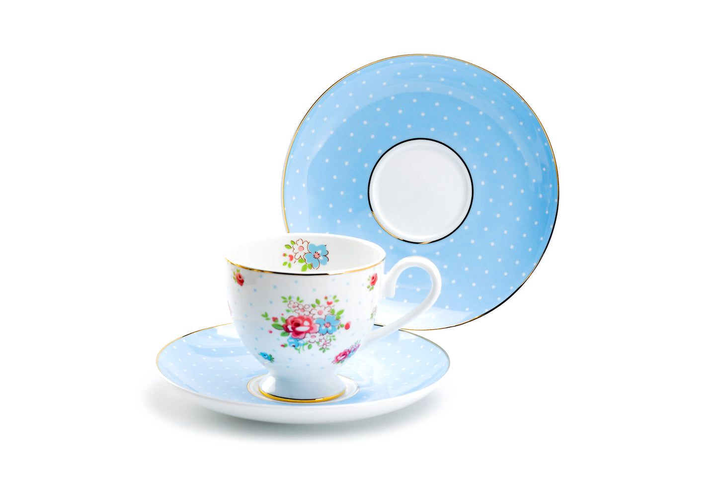 Stechcol Gracie Bone China Baby Blue Katie Rose Bone China Tea Cup and Saucer Set