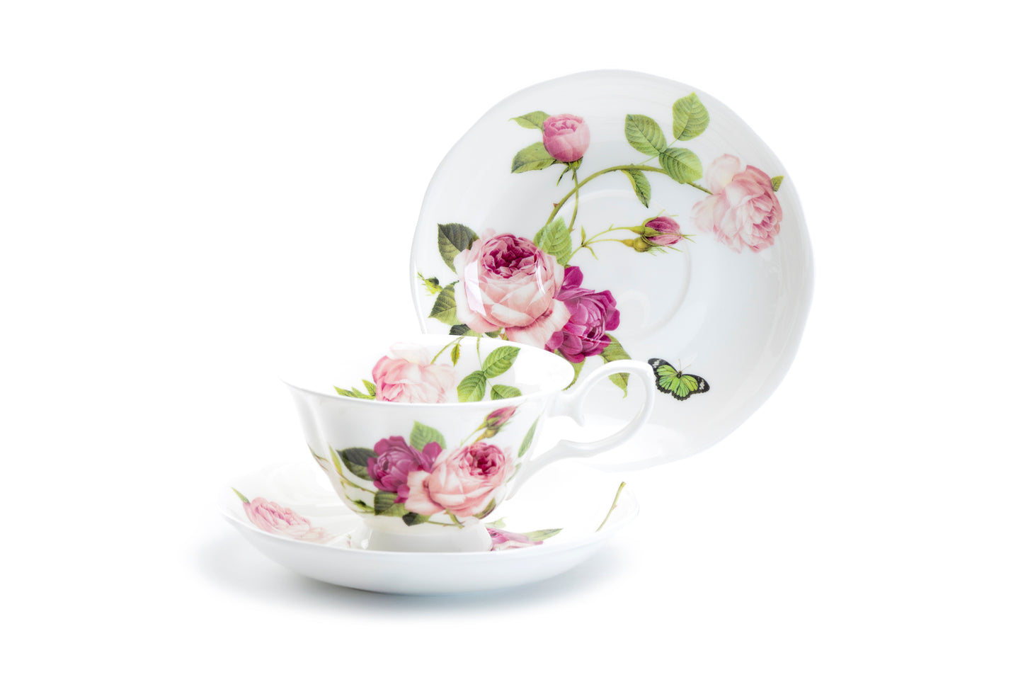 Stechcol Gracie Bone China Kensington Pink Rose Bone China Tea Cup and Saucer Set