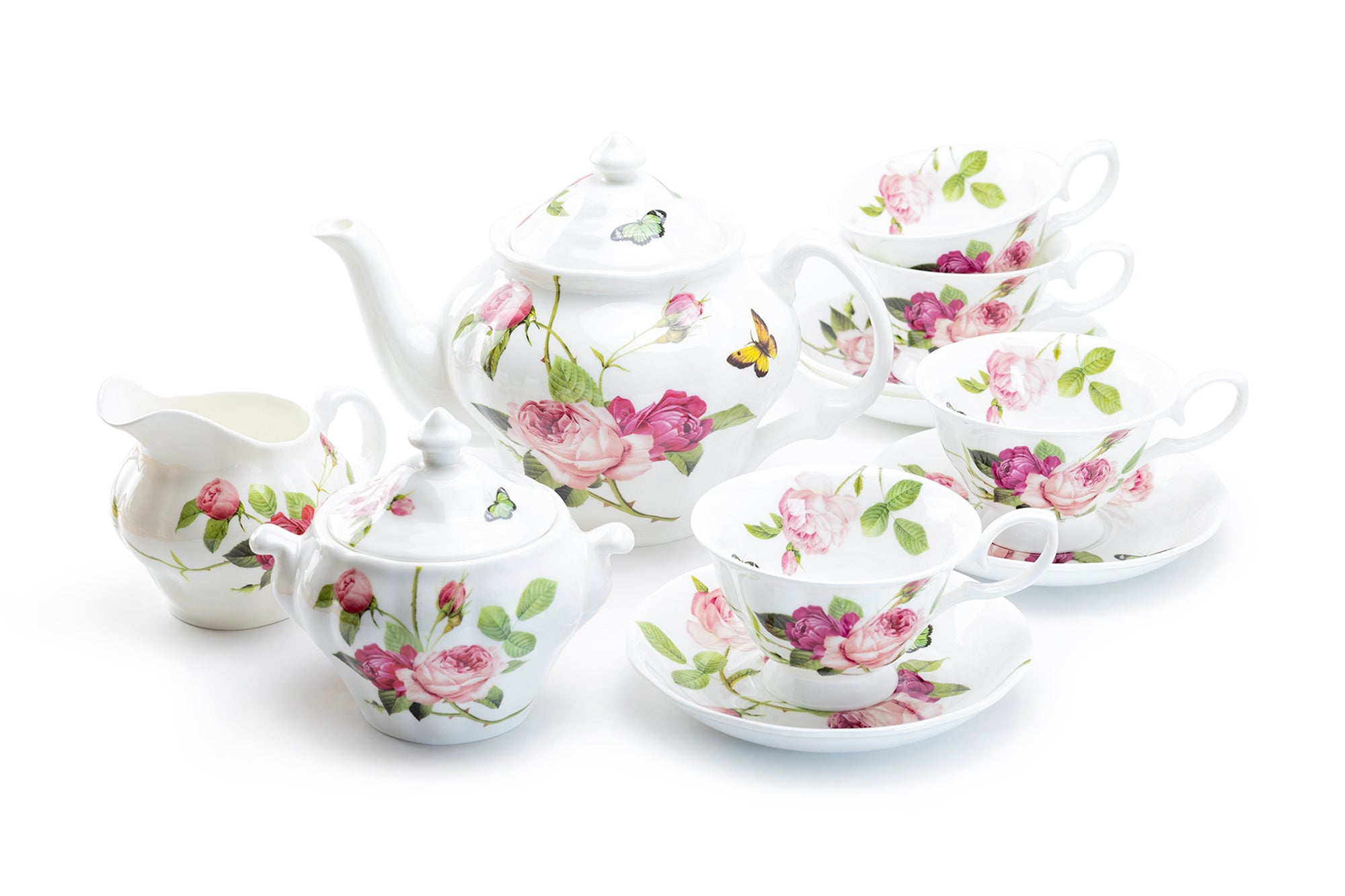 Kensington Pink Rose Bone China 11-Piece Tea Set