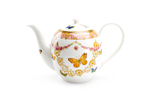 Grace Teaware Butterflies with Pink Ornament Fine Porcelain Teapot