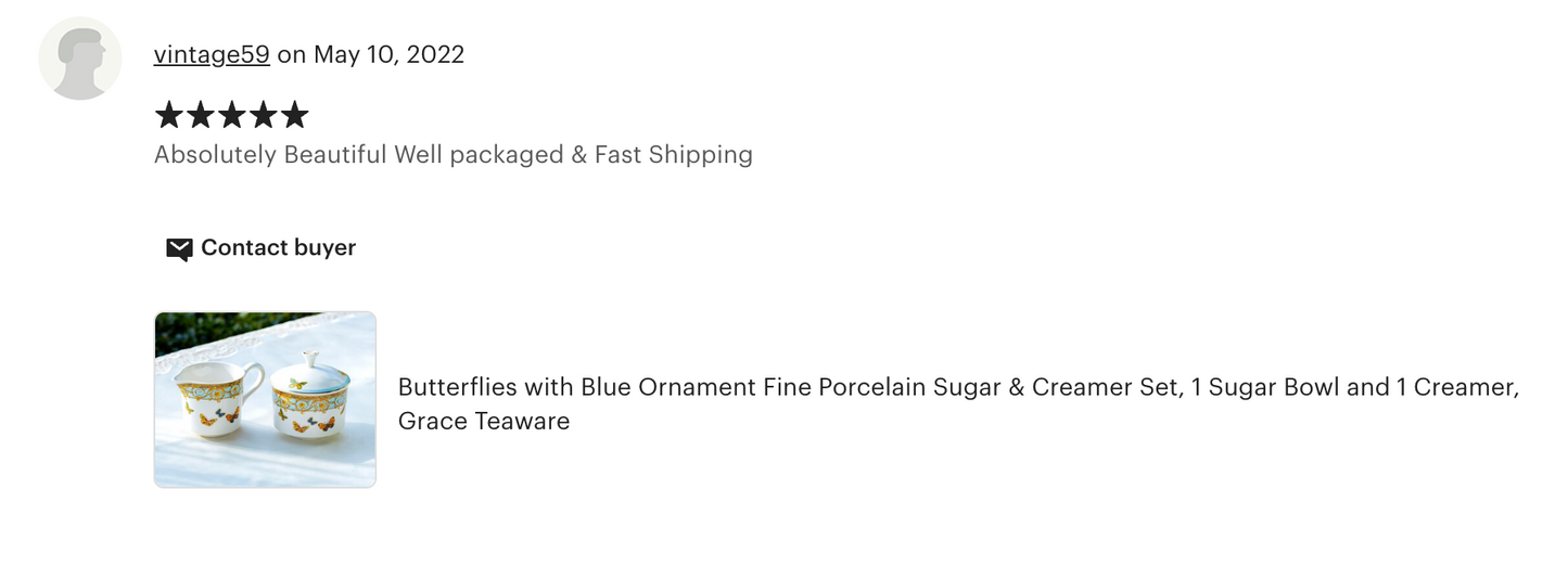 Butterflies with Blue Ornament Fine Porcelain Sugar & Creamer Set