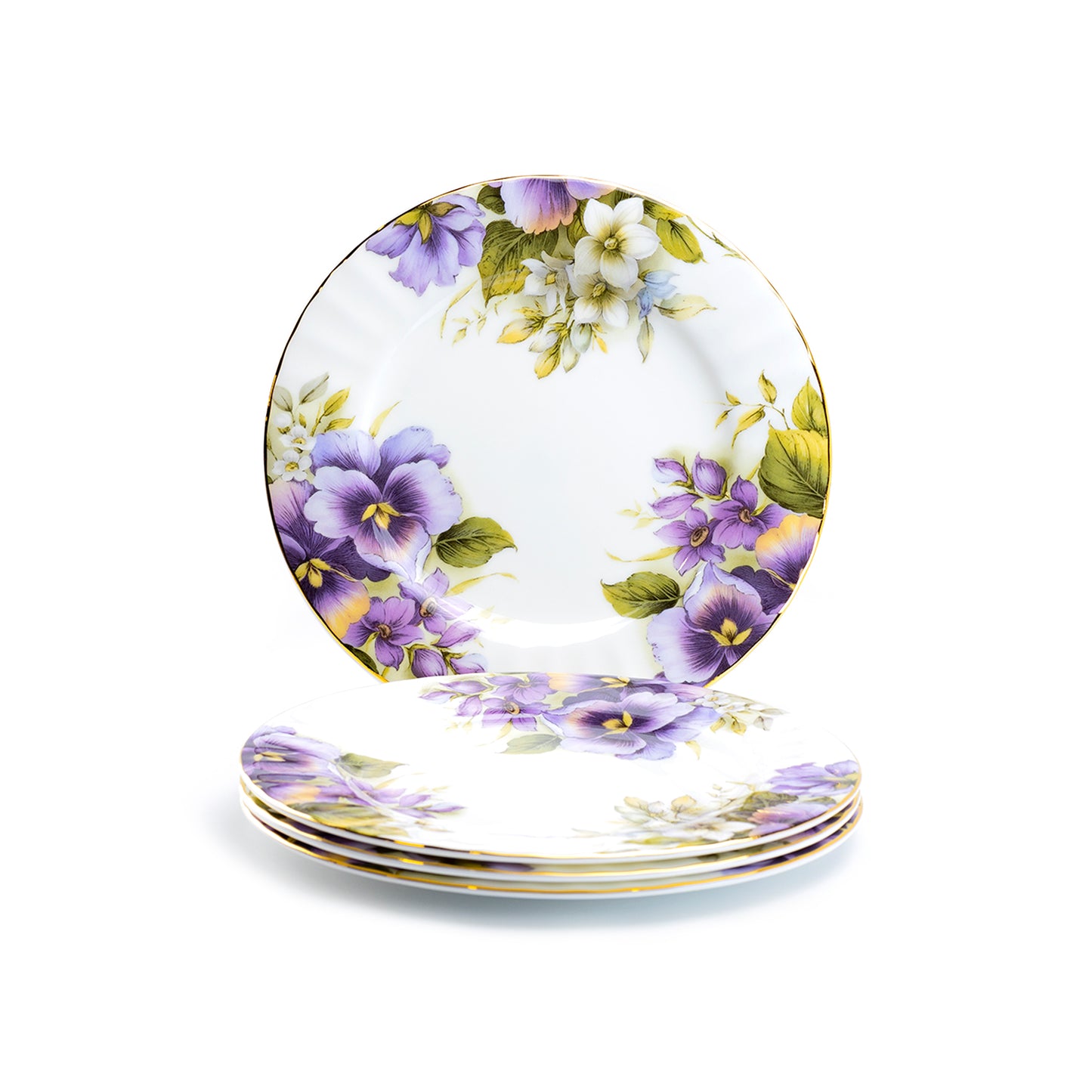 Stechcol Gracie Bone China Purple Pansy Dessert Plate Set of 4