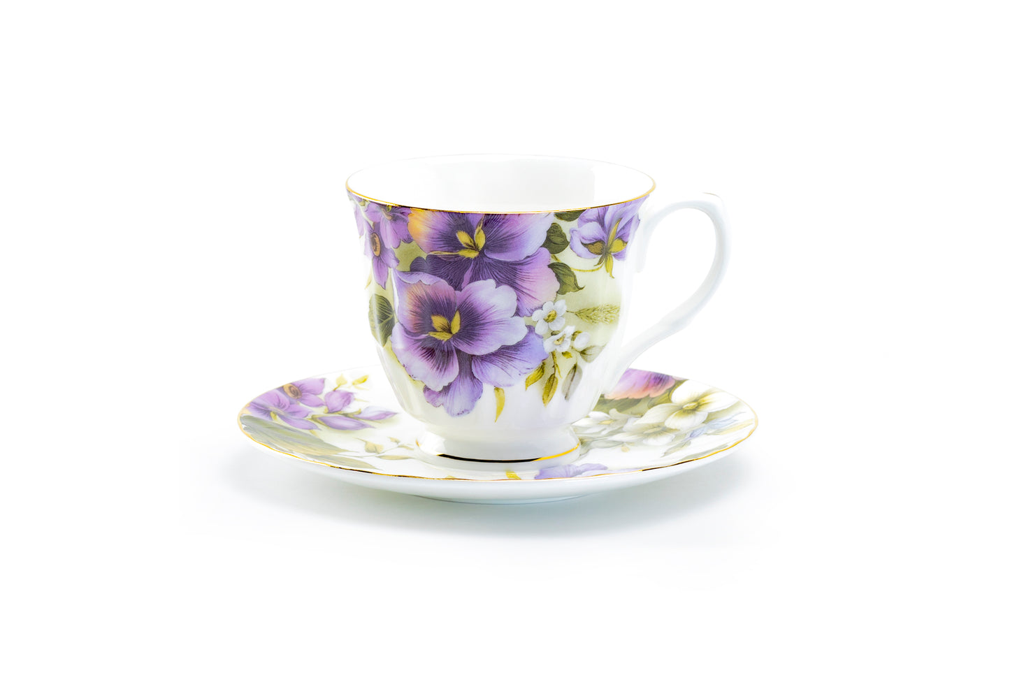 Stechcol Gracie Bone China Purple Pansy Bone China Tea Cup and Saucer