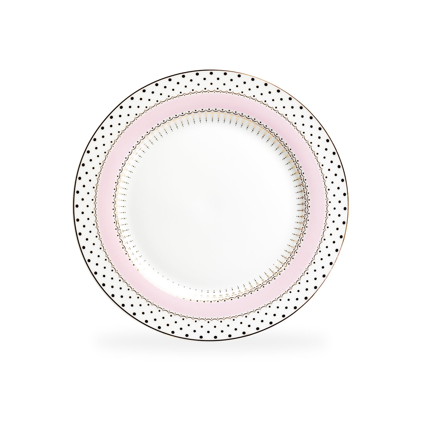 Pink Stripe with Gold Dots Fine Porcelain Dessert/Dinner Plate