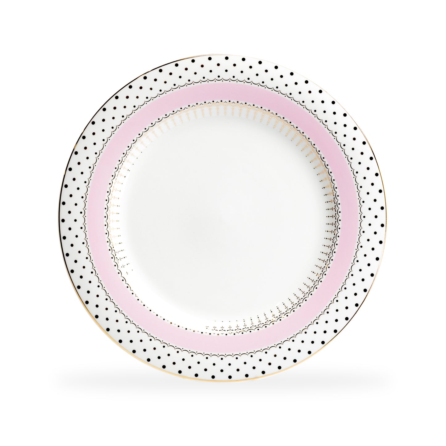 Pink Stripe with Gold Dots Fine Porcelain Dessert / Dinner Plate