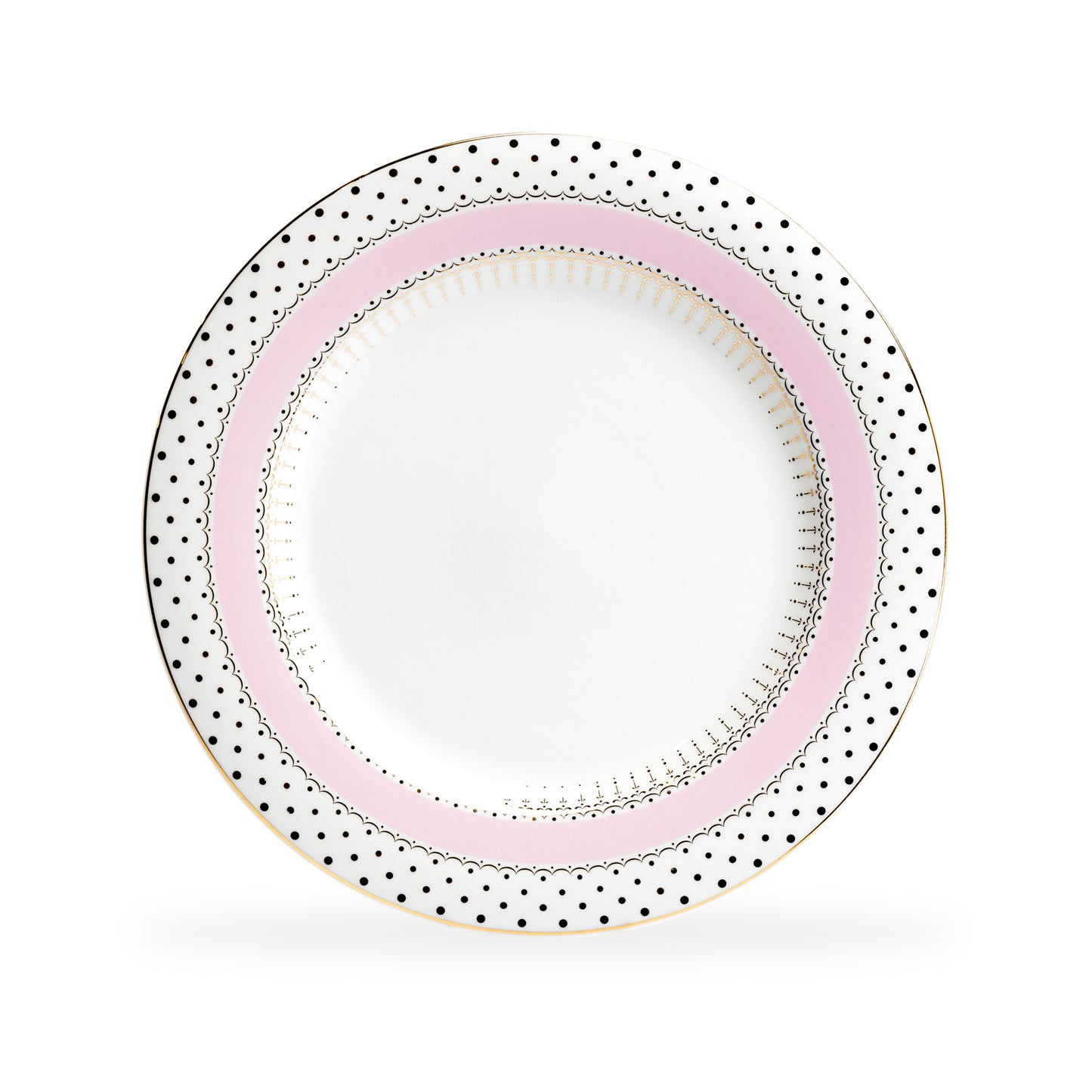 Pink Stripe with Gold Dots Fine Porcelain Dessert/Dinner Plate