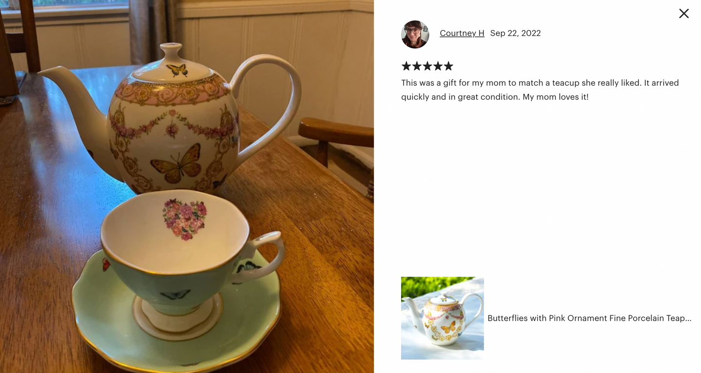 Butterflies with Pink Ornament Fine Porcelain Teapot