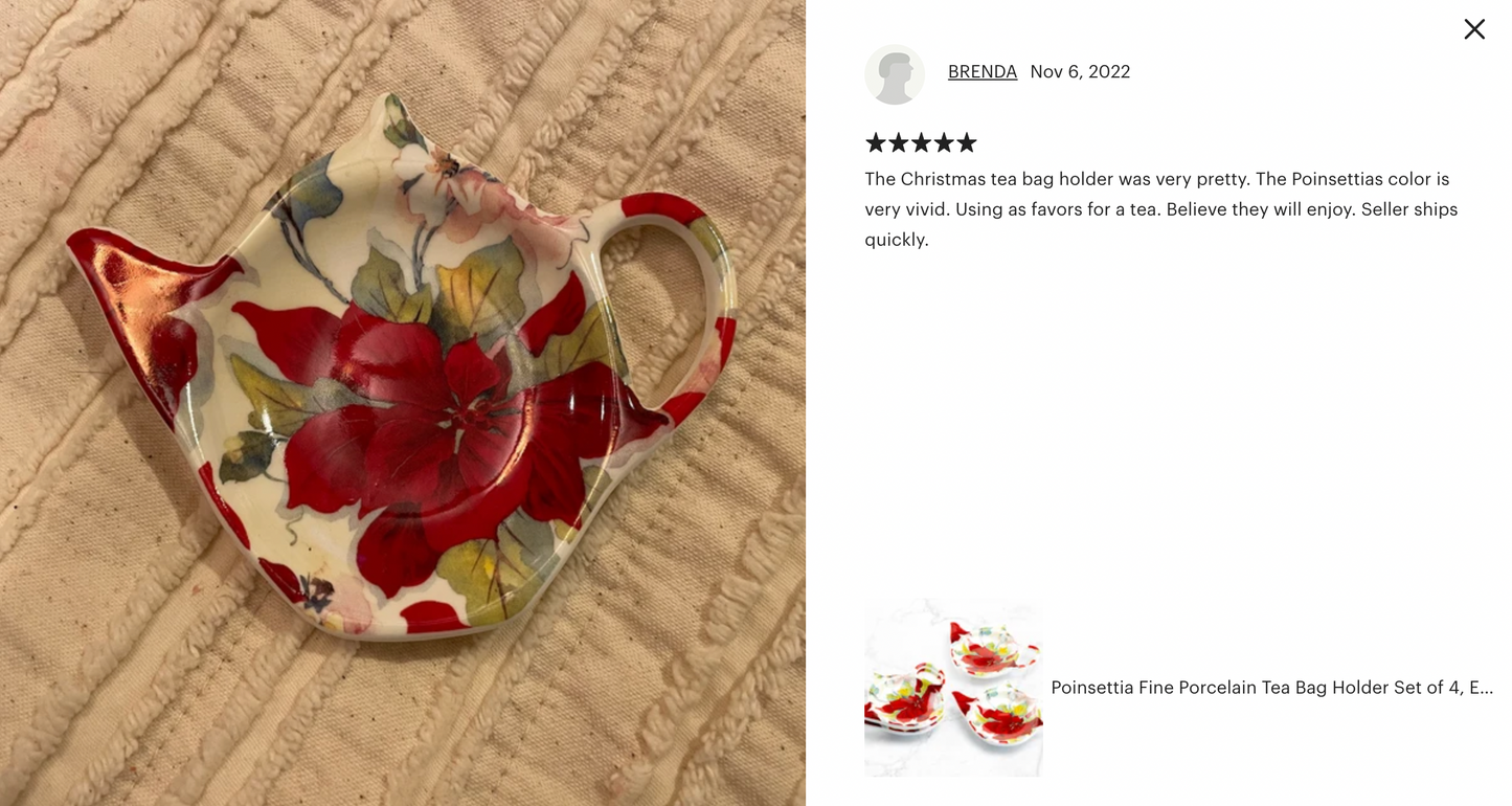 Poinsettia Fine Porcelain Tea Bag Holder Set of 4