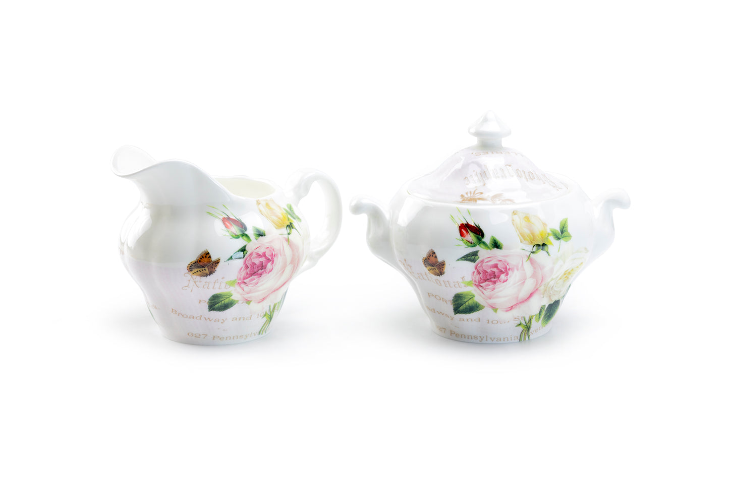 Stechcol Gracie Bone China Rose Garden Bone China Sugar & Creamer Set