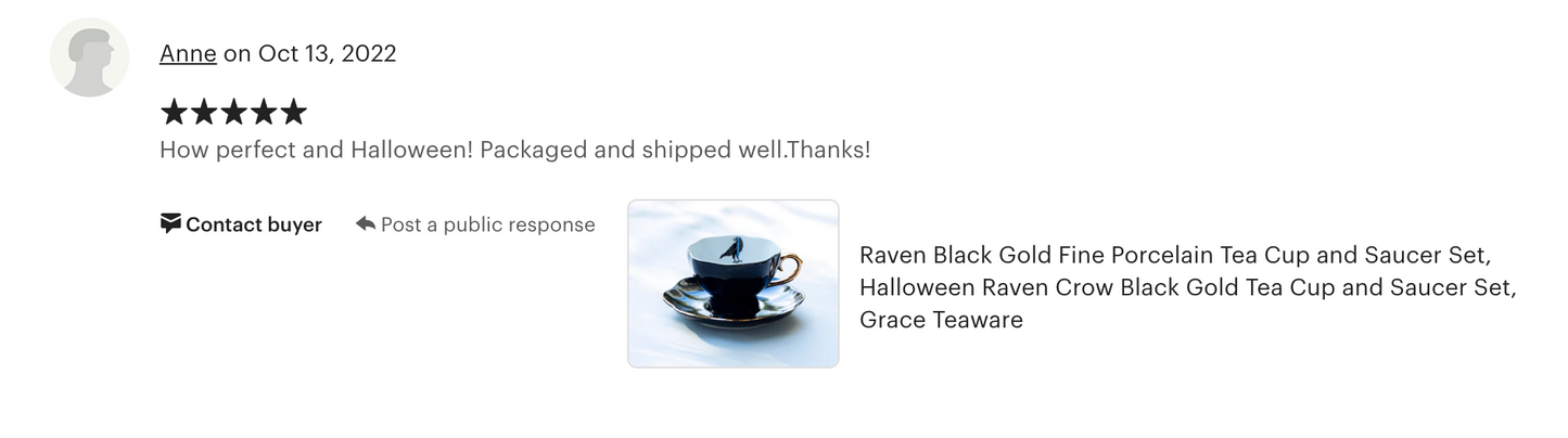 Raven Black Gold Tea Cup and Saucer