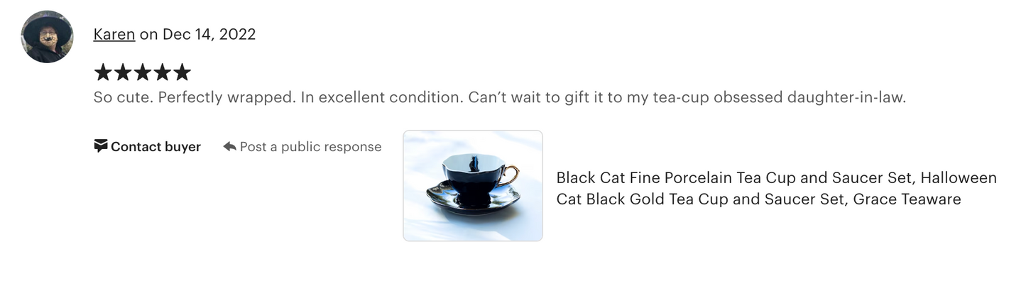 Black Cat Black Gold Tea Cup and Saucer